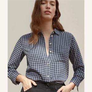 Everlane The Shrunken Cotton Shirt Blue Mini Check